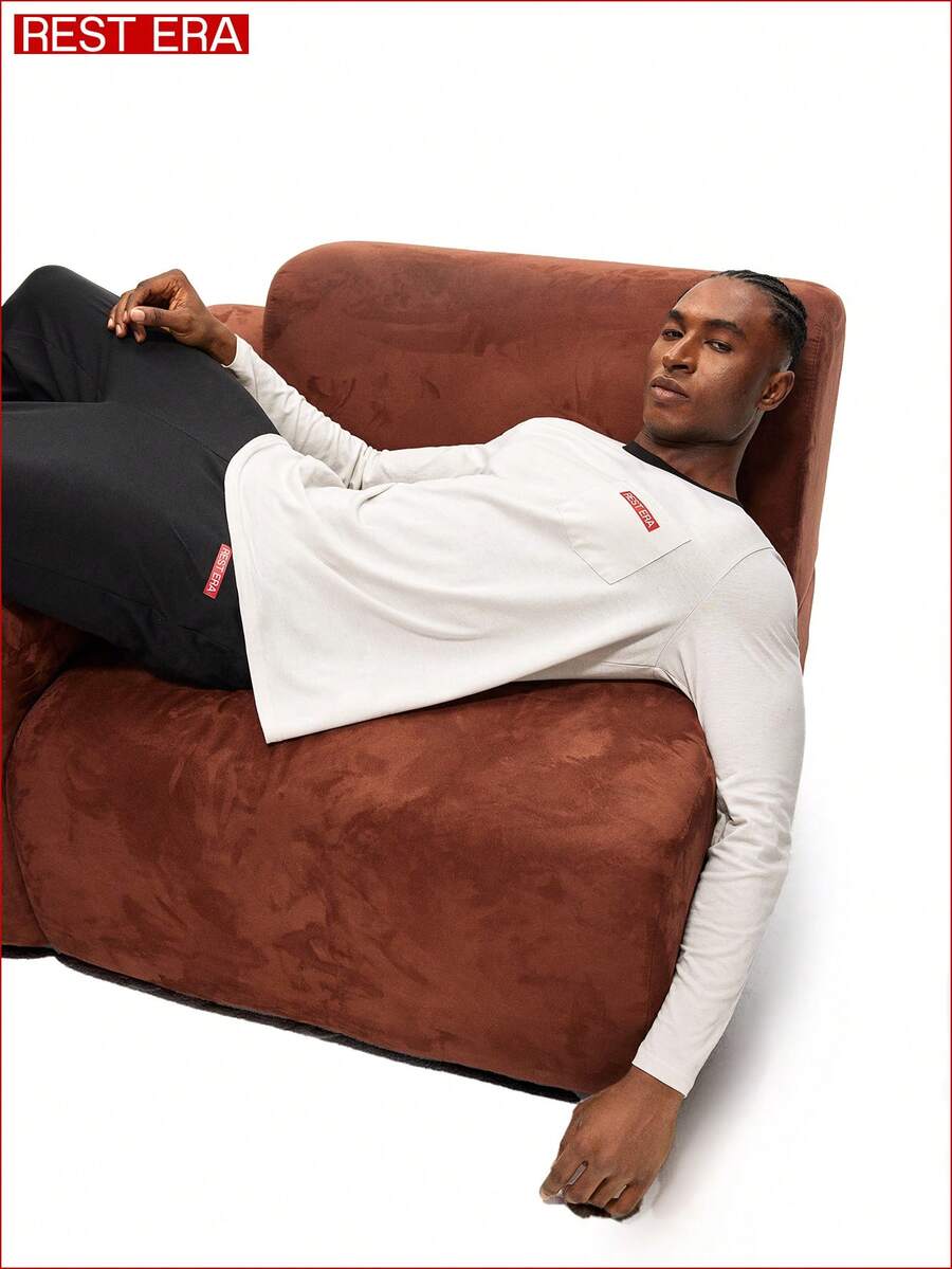 Rest Era Men's Crew Neck Long Sleeve & Long Pants Casual Pajama Set - Black - View 1