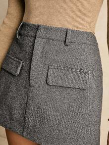 Poéselle Women's Fashion Everyday Fake Pockets Mini Skirt - Dark Grey - View 4