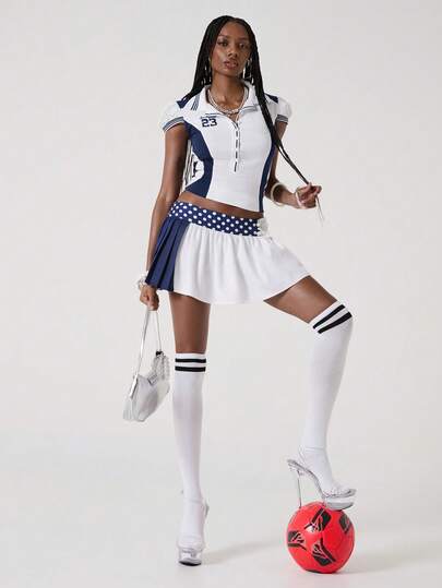 ROMWE Avant Sportliches tailliertes geripptes Patchwork Damen Top mit Kragen