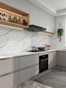1PC Thick Marble Pattern Waterproof Anti Oil Stain Peel And Stick Wallpaper Roll Self Adhesive Contact Paper For Kitchen Countertop Cabinet Shelf Liner Drawer Decor Home Improvement Renovation - Silver - View 7