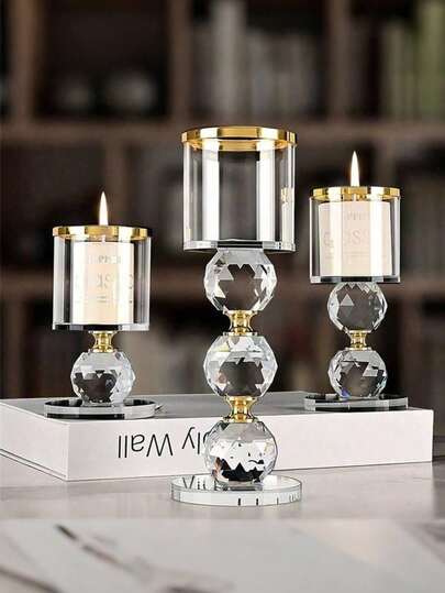 Portavelas de cristal - Decoración de mesa con tema romántico pulido para cenas, aniversarios, cumpleaños y celebraciones festivas - Elegantes centros de mesa con luz de velas de estilo estadounidense para el hogar y la mesa, decoración de habitaciones, regalos de graduación