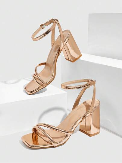 CUCCOO SZL Sandalias de tacón alto y grueso con punta cuadrada y tira de tobillo, color champán, para moda, ir al trabajo, citas, fiestas, vacaciones, resort y el Día de San Valentín