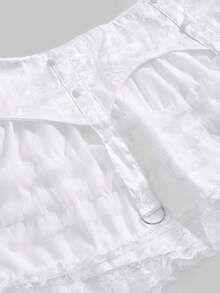 ROMWE Valentine's Day Gothic Jacquard Mesh Lace Patchwork Cake Hem Women Low Waist Mini Skirt - White - View 3