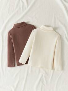 PrepCrw 2pcs/Set Girls Knitted Colorblock Turtleneck Long Sleeve Casual T-Shirt - Multicolor - View 2