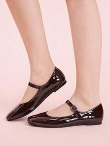 CUCCOO DOLLMOD Zapatos planos de mujer con diseño de hebilla brillante, versátiles y de moda - Café integral - Ver 3