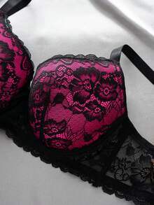 Esselle 1pc Plus Size Lace Underwire Bra - Multicolor - View 3