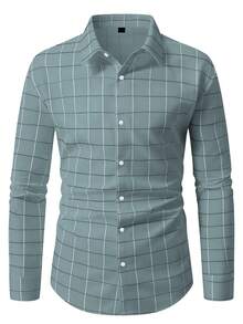 Manfinity Mode Plus Size Men's Casual Plaid Print Shirt - Dusty Blue - View 3
