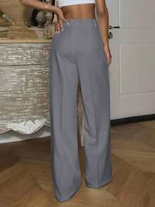 Ronhire 高腰优雅直筒裤，现代风格女装，新年之选 - 灰色 - 查看 3