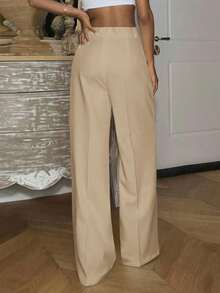 Ronhire Quần ống đứng màu trơn thanh lịch và hiện đại, thích hợp cho kỳ nghỉ, năm mới - Màu be - Xem 4