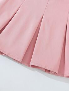 SHEIN Babygirl Elegant Cute Knitted 3D Floral Camisole & Pleated Skirt Set - Black - View 6