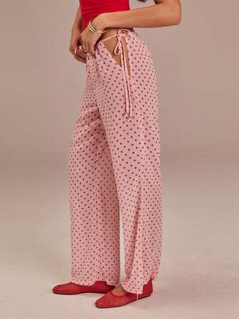 Athîral 女士休闲波点系带宽松直筒裤，春季