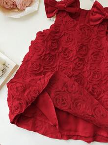 SHEIN 女宝宝可爱优雅红色碎花网纱夏季连衣裙 - 紅色 - 查看 6