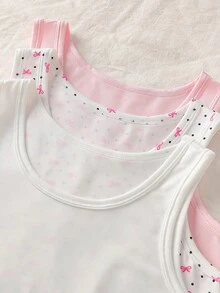 SHEIN 3件套女童可爱兔子爱心印花柔软舒适五件套内衣套装，粉色