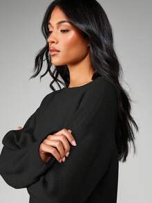 MISSGUIDED 秋冬休闲宽松长袖斜领针织迷你毛衣连衣裙 - 黑色 - 查看 4