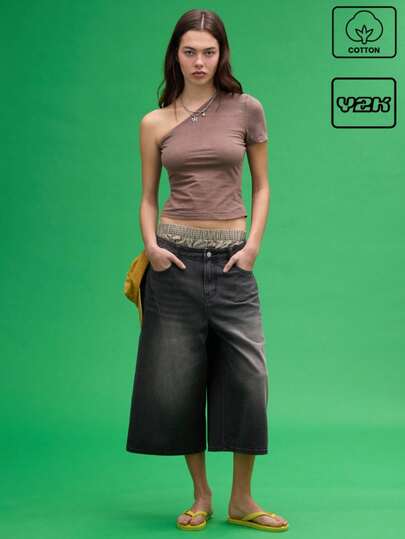 COUREZ 单肩水洗针织夏季上衣 Y2K 复古棉质