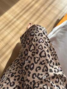 DAZY Leopard Print Patchwork Ruffle Waist Straight Loose Women Pajama Bottoms