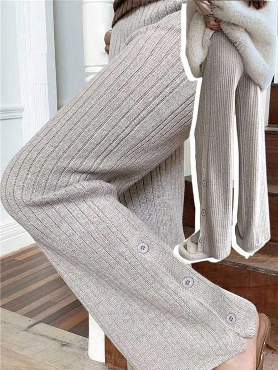 Elyressa 1 Stück einfarbige gerippte Textur, helle Farbe, sanft, minimalistisch, vielseitig, Strickjose, bequem und modisch für Damen im Herbst/Winter - Grauviolett - Übersicht 1