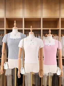 女童基础款休闲T恤，舒适版型，柔和色彩设计，适合上学、运动及各种场合，春季款 - 彩色 - 查看 5