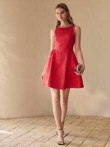 MOTF PREMIUM WOMEN'S RHINESTONE JACQUARD SLEEVELESS DRESS - Red - View 5