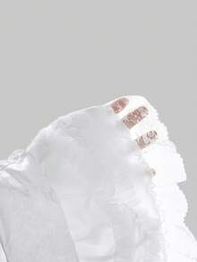 ROMWE Valentine's Day Gothic Jacquard Mesh Lace Patchwork Cake Hem Women Low Waist Mini Skirt - White - View 5