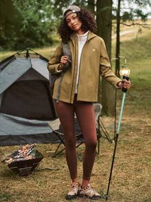 In My Nature Jaket Windbreaker Outdoor Wanita Warna Polos dengan Tudung - Coklat - View 5