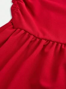 SHEIN Girlism Teen Girls Sleeveless A-Line Dress With Ruched Bust And Shoulders, Elegant Red Red Mini Dress Red Dress Red Outfit Classy Dress Elegant Dress - Red - View 4