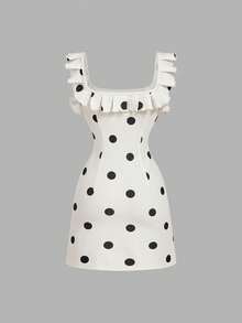 SHEIN MOD 女士波点荷叶边拼接时尚约会派对迷你连衣裙 - 杏色 - 查看 5