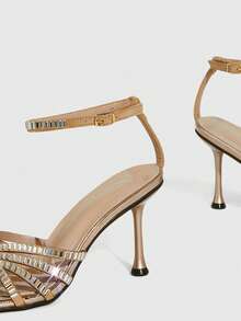 CUCCOO SZL Giày sandal cao gót mũi nhọn đính đá lấp lánh, thanh lịch, gợi cảm dành cho nữ, phù hợp cho đi làm, hẹn hò, dự tiệc, kỳ nghỉ, đám cưới. - Rượu sâm banh - Xem 5