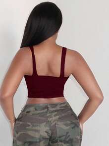 Alexandranx Women's Spring/Summer Olive Green Ribbed Buckle Decor Y2K Baddie Streetwear Beach Vacation Camisole Top - Red Violet - View 2