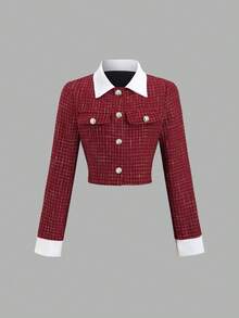 Sweetra Bộ đồ 2 món màu đỏ cổ điển, thiết kế thanh lịch, dáng ôm xòe, tôn dáng và thời trang cho mùa thu/đông. - Màu Đỏ Sâu - Xem 7