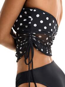 Oceva Women's White With Black Polka Dots Swimwear Two Pieces Sets,High Waist Bikini,Summer 90s Camisole Tank Top For Holiday,Beach Party,Boho Vacation Tops - Black and White - View 7