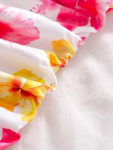 Tween Girl Elegant Casual Vacation Dress, One Shoulder Fitted Butterfly Print Red Knit Dress, Suitable For Spring/Summer Outings And Vacations - White - View 4