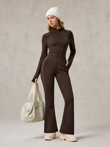 OutZeal 女士滑雪服户外连体衣冬季保暖滑雪服日常抓绒内衬前拉链带口袋户外上衣 - 棕色 - 查看 8