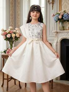 Elegant Satin Midi Dress In Beige, Suitable For Formal Occasions And Celebrations Such As Birthdays, Spring/Summer - Beige - View 1