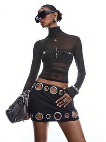 LYSMO 2026 New Arrive Minimalism Spring/Summer Women's Stylish Cutout Design Versatile Date Party Mini Skirt - Black - View 4