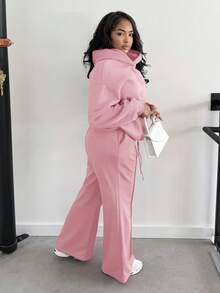 Alexandranx 夏季女装简约休闲纯色粉色套头衫连帽长袖连帽衫无抽绳超大码 - 粉色 - 查看 6