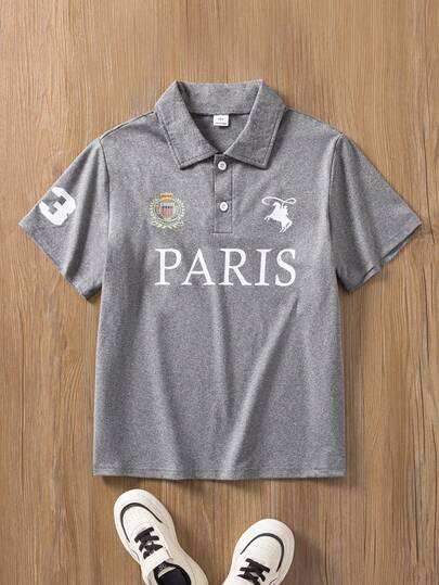 Coolqubz Boys' Casual Comfortable American Style Graphic Letter Print Polo Shirt Boys Golf Shirt