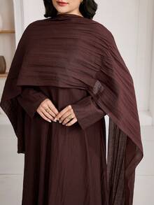 Veilorie Plus Size Women Elegant Solid Color Dress With Cape Dress Modest - Coffee Brown - View 9