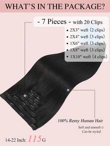 7PCS With 20 Clips 115G Double Weft Invisible Clip In Hair Extensions Human Hair #1# Jet Black Real Human Hair Clip In Extensions Human Hair Extensions Real Double Weft Human Hair Clip Ins 14-22 Inch For Women Girls Daily Use Winter Christmas Halloween Costumes Autumn Outfits Women Fall Outfits