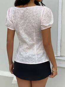 Sunnyshic Women's Pink Embroidered Waist Bow Tie Blouse, Sweet, Suitable For Vacation, Picnic, Versatile