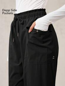 OutZeal 女士户外裤 黑色 日常休闲 防水 阔腿 弹性荷叶边腰带 带口袋 - 黑色 - 查看 4
