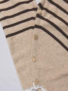 Franclia Women's Vintage Lace Collar Striped Raglan Sleeve Pullover Knit Sweater,Plus Size,Autumn,Beige,Elegant,Everyday Brown Modest Neutral Knitted Tops - Khaki - View 4