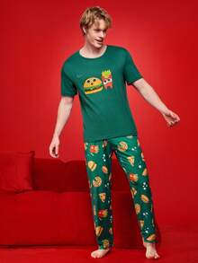 Happy Jammies Men's Burger & Fries Print Crew Neck Short Sleeve Top And Pants Casual Loungewear Set - Multicolor - View 3