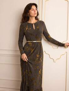 Lilora Women's Elegant Long Velvet Plum Blossom Print Dress Winter Dress Spring Outfit Women Elegant And Fashionable Flowy Dresses For Women Moftif Dresses For Women Long Sleeve Maxi Dress Long Boho Dress