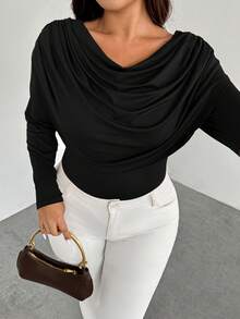 Firerie 大码女式优雅深V领长袖网纱透视修身性感上衣/大码网纱T恤，适合情人节、音乐会、演出、约会、正式晚宴、舞会、婚礼季、性感、优雅、通勤、返校、度假、海滩、浪漫、职场女神、美人鱼风、生日派对等场合。 - 黑色 - 查看 4