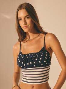Aralina Maglietta casual e chic a pois e righe, perfetta per le vacanze estive e le gite al mare - Blu Navy - Visualizzare 5