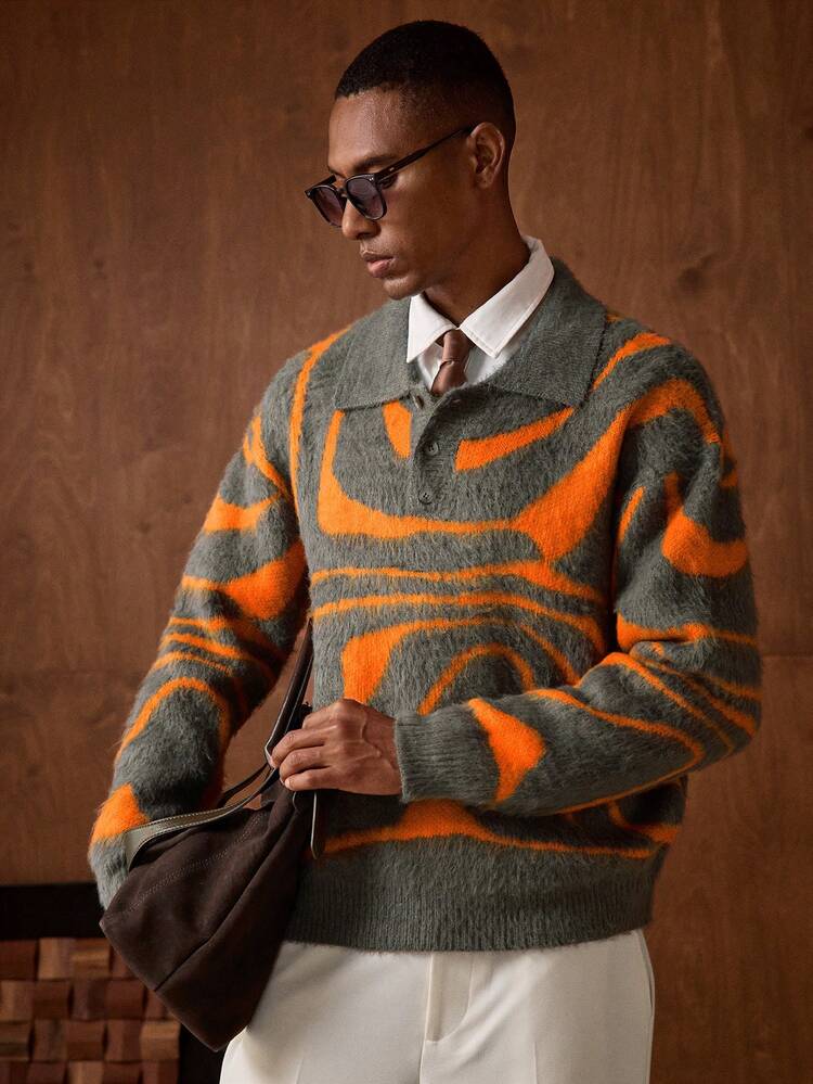 AKNOTIC Brand Men's Polo Neck Sweater Knitwear Bruno Mars Men Sweater Jackpot Graphic Sweater 90s Sweater Sumwon Pullover Sweater