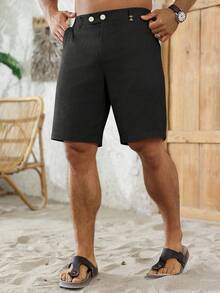 Manfinity RSRT Pantalones cortos casuales de lino recto color albaricoque para hombres Manfinity Nomadique - Negro - Ver 4