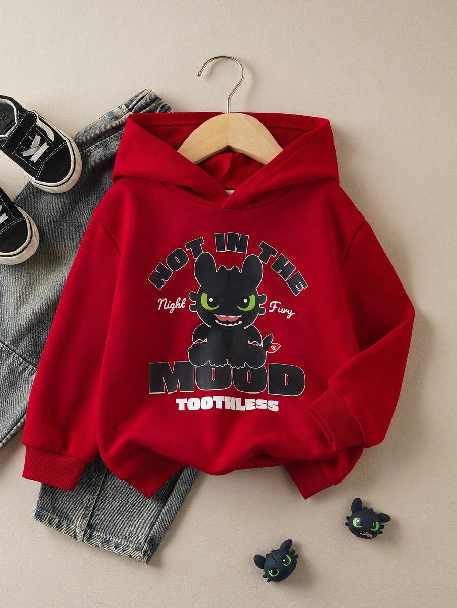 SHEIN How to Train Your Dragon Young Boy Casual Cute Cartoon Slogan Print Sweatshirt, Suitable For Daily Wear, Autumn/Spring - Red - View 1