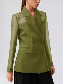 Aveloria Modichic Chaqueta tipo blazer de patchwork de organza de alta calidad y versátil para mujeres, con diseño transpirable y cruzado, ideal para el uso diario - Verde - Ver 4